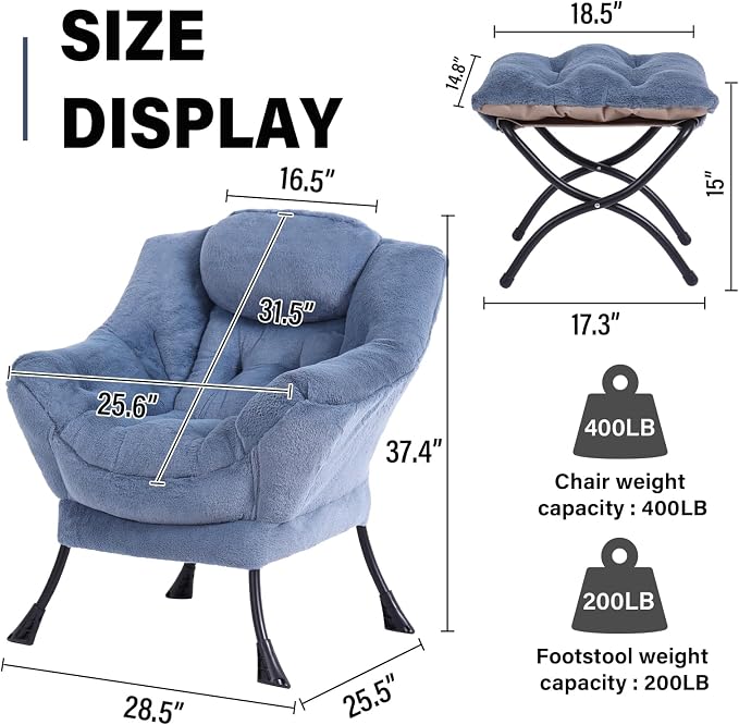 Lazy Chair with Ottoman, Modern Accent Chair Contemporary Lounge Leisure Sofa - Image 3