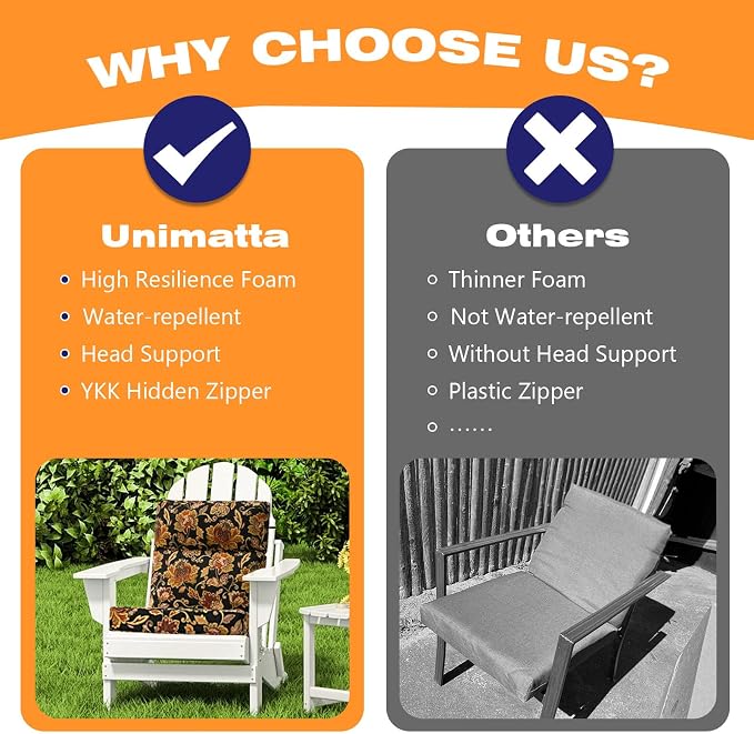 Unimatta Outdoor High Back Chair Cushion Seat Pads, 44 x 21 Inch - Image 6