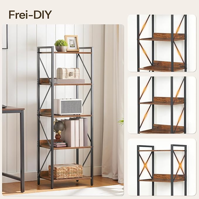 HOOBRO Bookshelf, 5-Tier Industrial Bookcase, Book Shelf Storage Organizer - Image 7