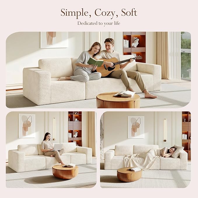 Vesgantti 119" Modular Sectional Sofa, Corduroy Cloud Couch - Image 3