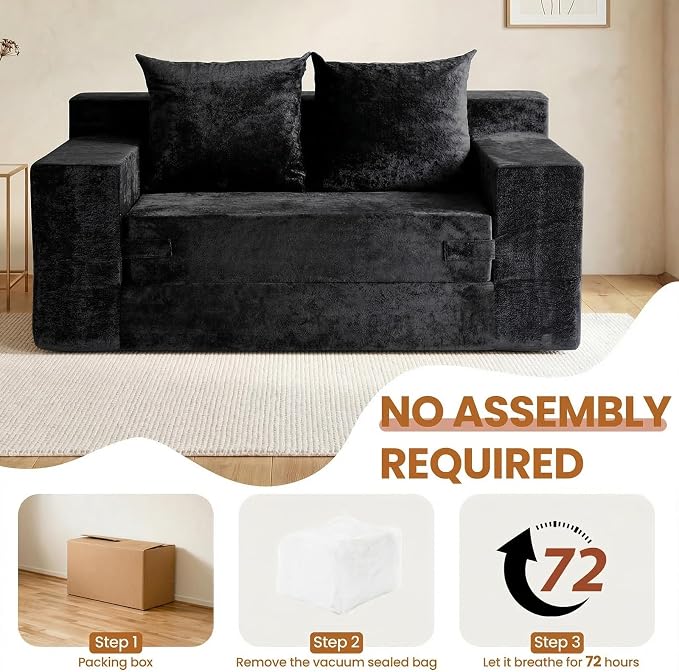 Loveseat Sofa Bed, Convertible Silky Velvet 5-in-1 Foldable Boneless Sleeper - Image 8