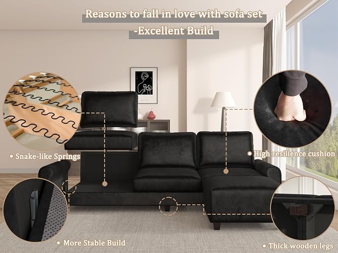 EASE MOOSE Large Seat Velvet L-Shaped Sofa, Soft 4 Seat Couch - Image 9