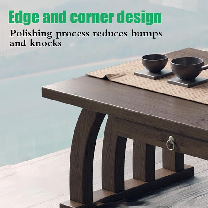 Portable Japanese Wooden Rectangular Floor Table - Image 3