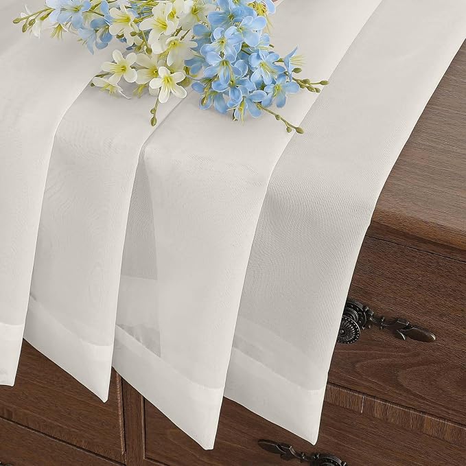 Ivory Valances for Windows 14 inch Length 2 Panels Set, Small Voile Sheer - Image 6
