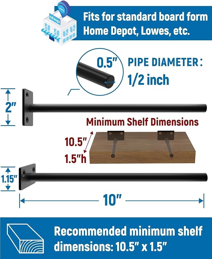 LEOPO 8-Pack 10 inch Floating Shelf Brackets, Hidden Shelf Bracket - Image 3