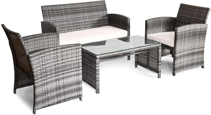 Tangkula 4 PCS Wicker Patio Conversation Set, Outdoor Rattan Sofas - Image 7