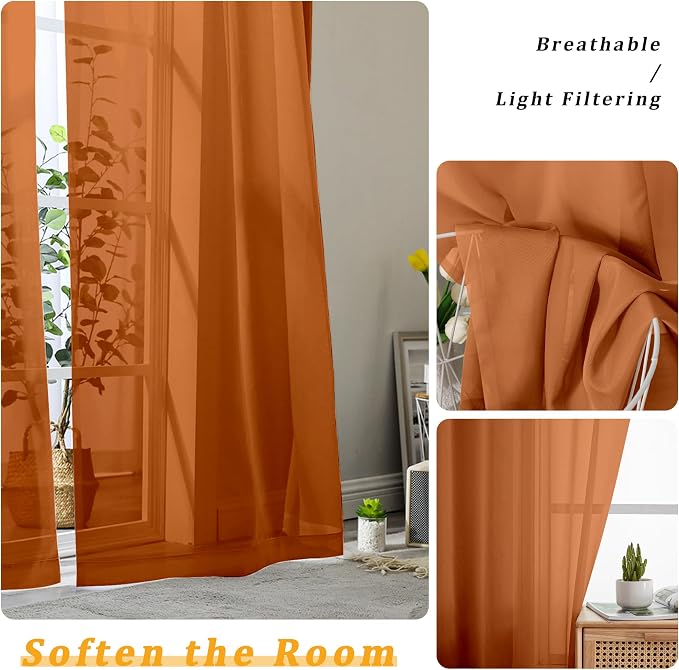 Gwine Burnt Orange Valances for Windows, Small Light Filtering Rod Pocket Cafe - Image 5