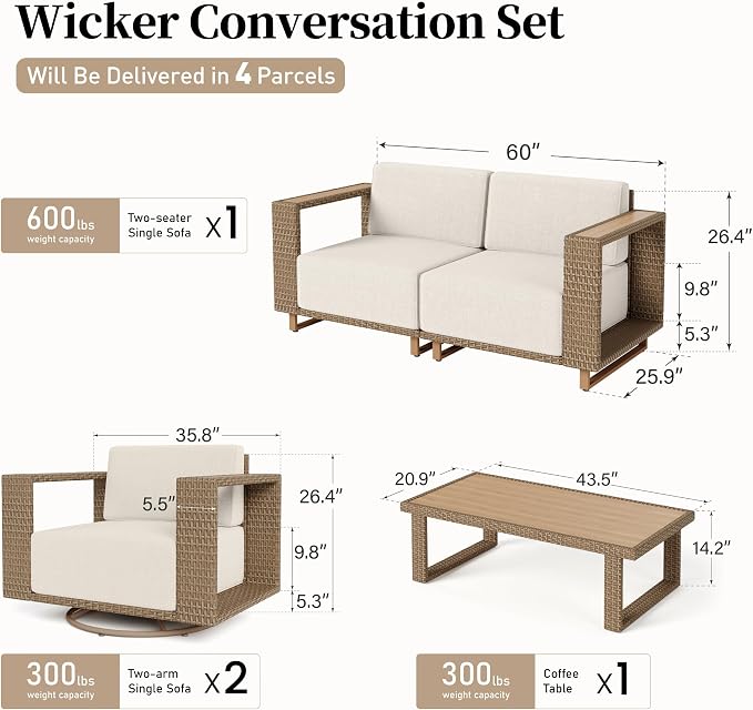 SUNSHINE VALLEY 4 Pieces Patio Furniture Set - Image 6