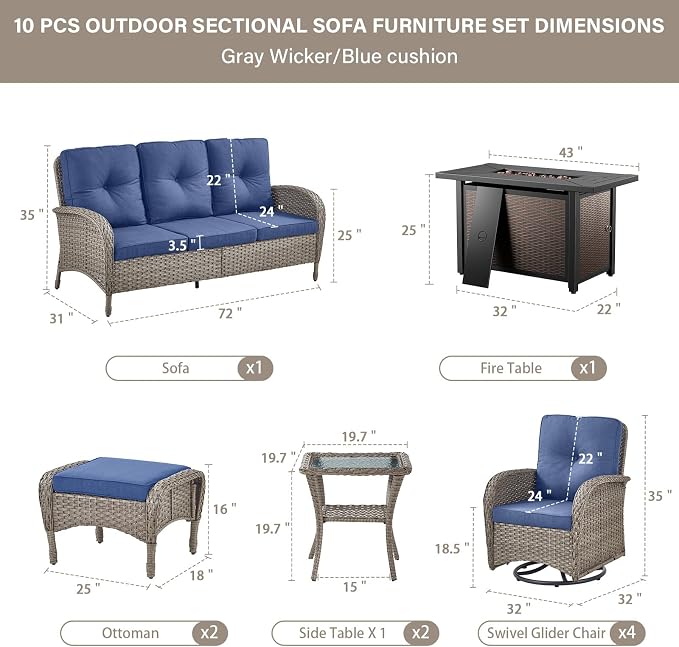 Belord Expansive 10 Pieces Outdoor Patio Furniture Set - Image 2