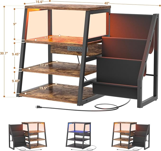 AV Media Stand with Outlets, Stereo Stands and Racks with Vinyl Storage - Image 3