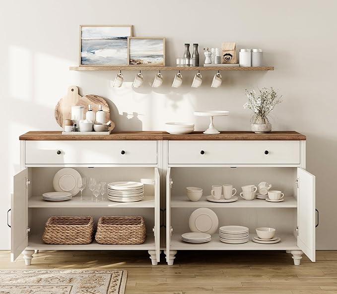 WAMAPT Buffet Cabinet with 4 Doors and 2 Drawers, Large Coffee Bar Table Wood - Image 4