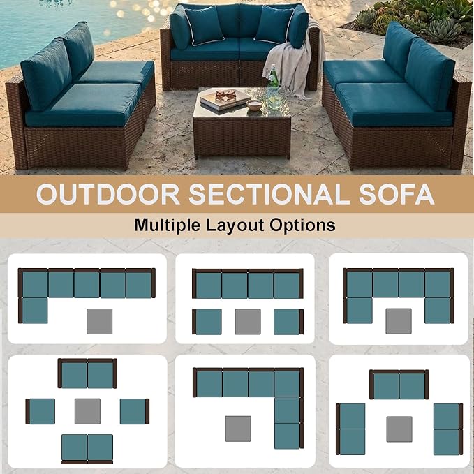 KIGOTY Patio Furniture Set, 7 Pieces Modular Outdoor Sectional Sofa, PE Rattan - Image 4