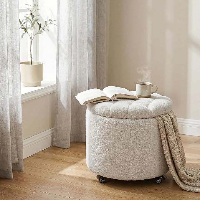 Furniliving Modern Round Storage Ottoman - Image 2