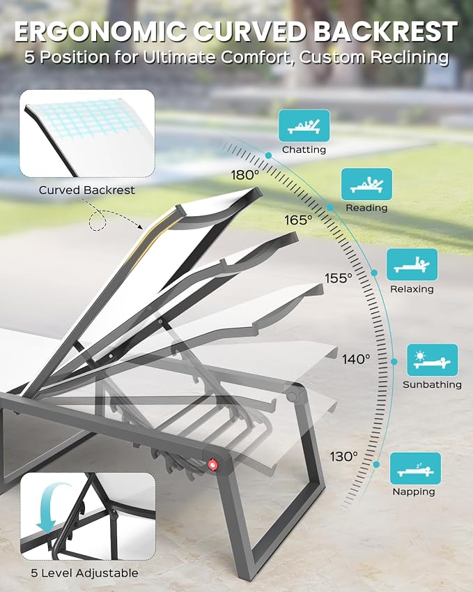 Aluminum Chaise Lounge Chair Outdoor, Foldable& No Assembly Patio Pool Lounge - Image 4