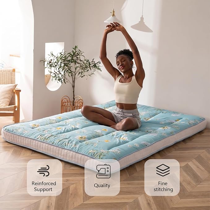 MAXYOYO Rustic Floral Korean Futon Mattress, Japanese Floor Mattress Quilted - Image 3