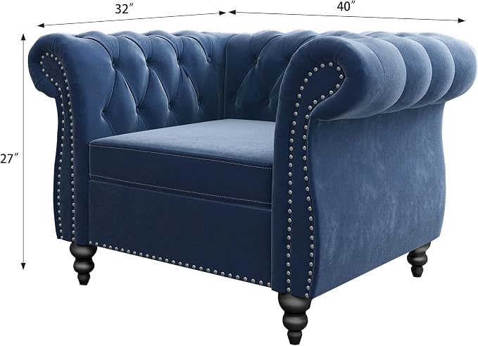 ORRD 2 Pieces Living Room Set, Velvet Couch Chesterfield Sofa Couch Chair - Image 2