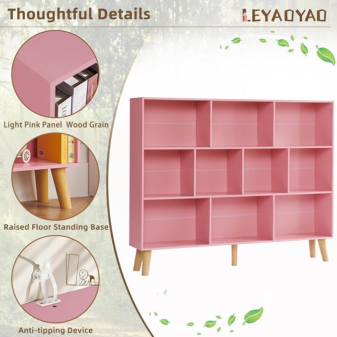 LEYAOYAO 10 Cube Bookshelf, 3 Tier Vintage 55" Wide Bookcase - Image 4