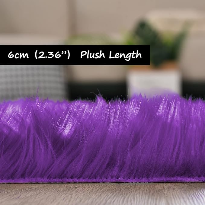 Goolela Purple Area Rug 6x9 Fluffy Fuzzy Furry Shag Carpet - Image 3
