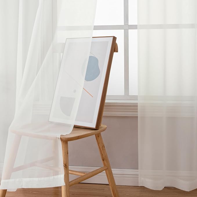 Aiyufeng Sheer Ivory Curtains 120 Inches Long, Extra Long Rod Pocket Solid - Image 6