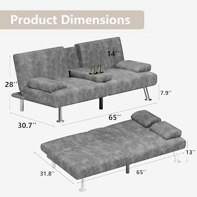 Flamaker Futon Sofa Bed Modern Folding Futon Set Convertible Recliner Lounge - Image 3