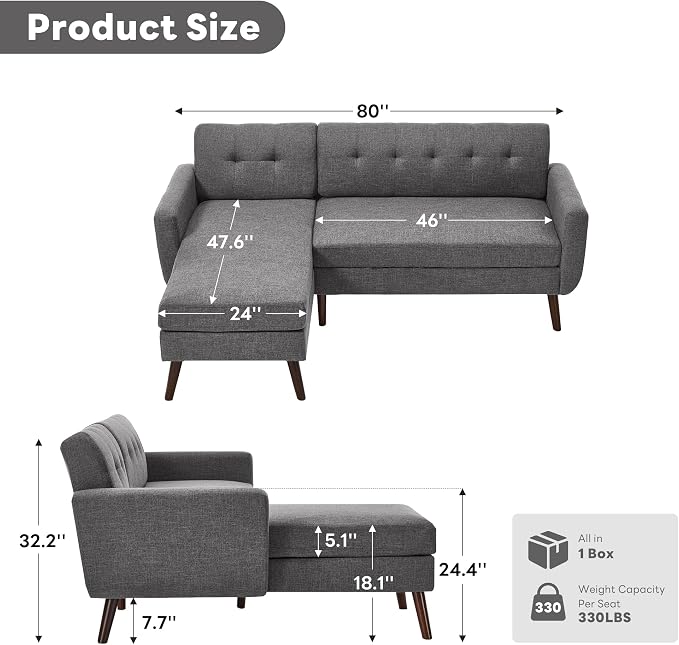 Kingfun L Shaped Couch, Sectional Couches, 3 Seater Sofas - Image 2