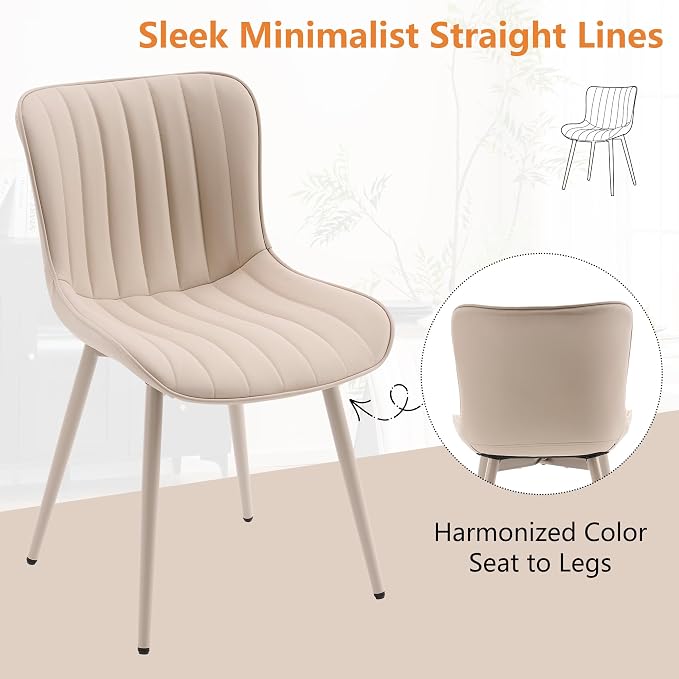 YOUNUOKE Mid-Century Modern Dining Chairs Set of 2, Cream PU Leather - Image 8