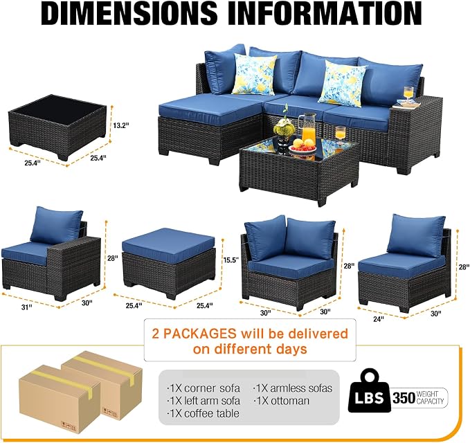 JOYURE 5 Pieces Patio Furniture Set All-Weather Outdoor Wicker Sectional - Image 3