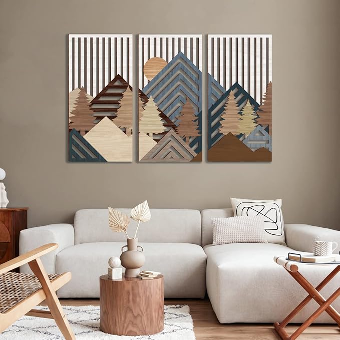 IARTTOP Abstract Mountain Wood Wall Art Large geometric Forest Pine Trees - Image 2