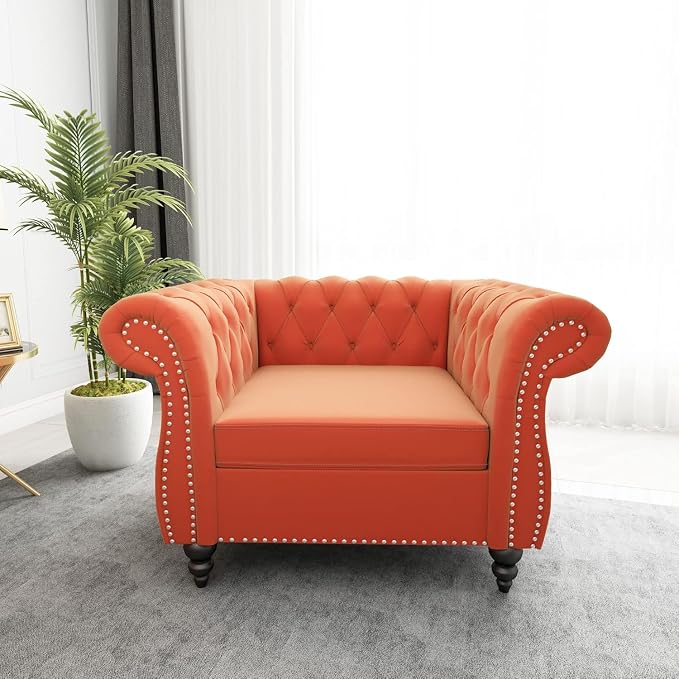 Living Room Chair, Modern Velvet Chesterfield Sofa Chair, Mid Century Single by RUSTYER