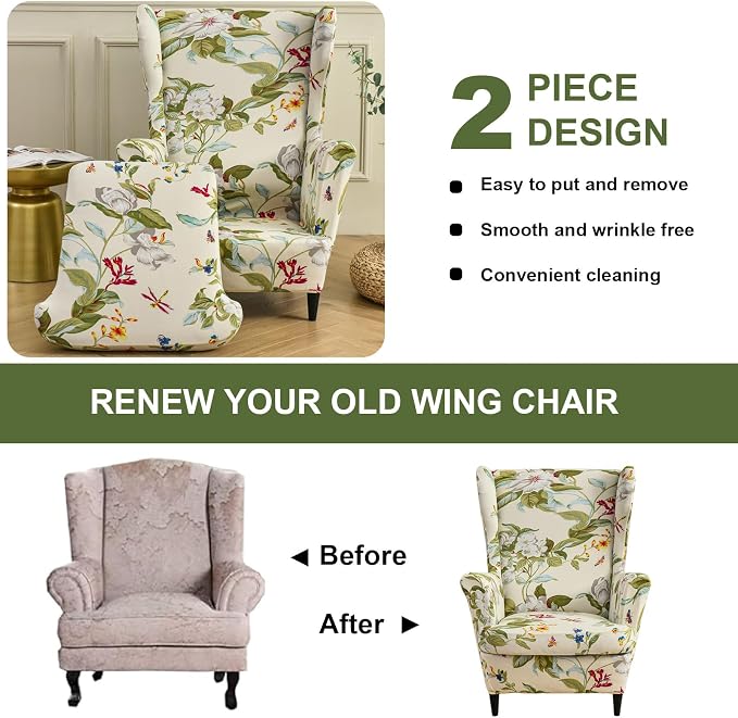 HAOYONG Wing Chair Slipcovers Printed Wingback Chair Covers 2 Pieces Wingback - Image 7
