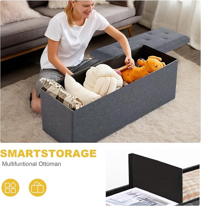 43 inch Storage Ottoman Bench, Folding Storage Bench Ottoman, - Image 8