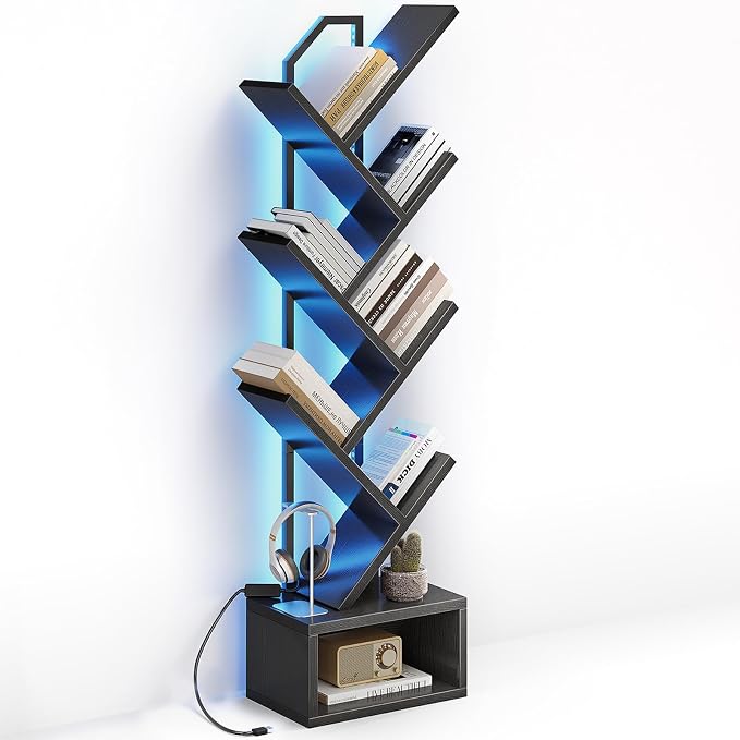 Casaottima 6-Tier Tree Bookshelf — Narrow Floor Standing Bookcase, Tall Steel & - Image 8