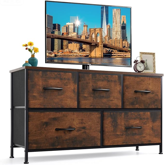 5-Drawer Dresser for Bedroom, Anti-Tip Wide Storage Organizer Fabric Chest of by SageNest