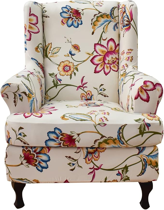 HAOYONG Wing Chair Slipcovers Printed Wingback Chair Covers 2 Pieces Wingback by HAOYONG