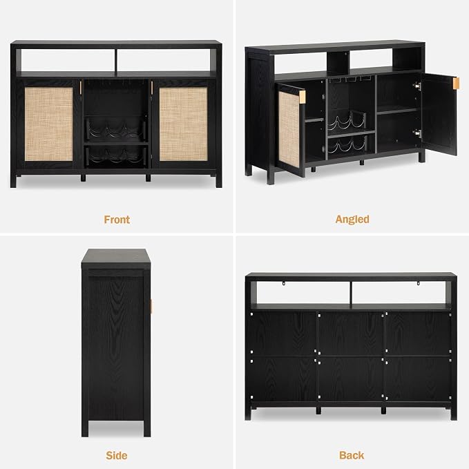 SICOTAS Rattan Coffee Bar Cabinet, Modern Liquor Wine Cabinet Set of 2 Credenza - Image 9