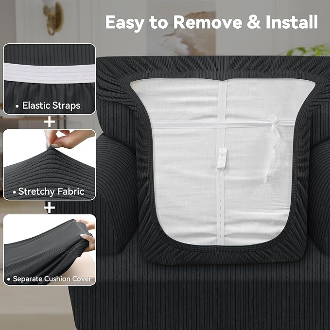 Waterproof Chair Cover with Arms 2-Piece Set Striped Slipcover - Image 4