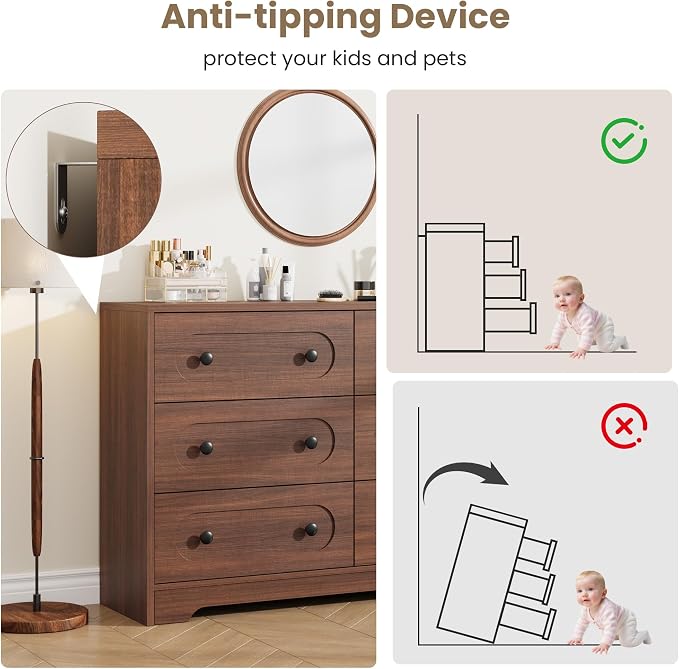 Garvee 6 Drawer Dresser for Bedroom, Wooden Mid Century Modern Chest of Drawers - Image 7