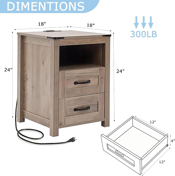 Sierra Night Stand Set of 2, Rustic End Table - Image 3
