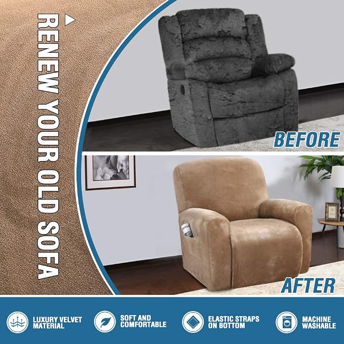 H.VERSAILTEX Velvet Stretch Recliner Couch Covers 4-Pieces Style Recliner Chair - Image 5