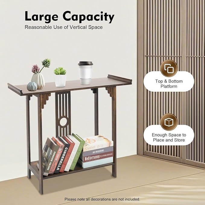 Entryway Table, 2 Tiers Freestanding Chinese Style Vintage Console Large - Image 6