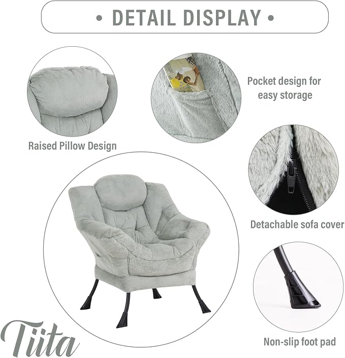 Tiita Lazy Chair with Ottoman, Comfy Leisure Sofa Armchair with Ottoman - Image 6