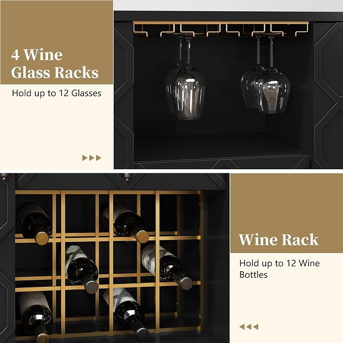 Modern Bar Cabinet with Drawer, Liquor Cabinet with Wine Glass Racks and Shelves - Image 6