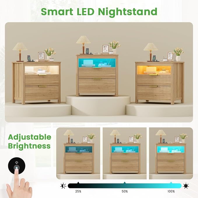 HNEBC Nightstand Set of 2 with Gun Drawer, Nightstands with Hidden Compartment - Image 4