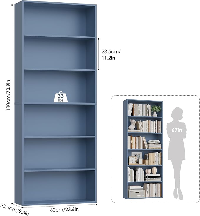 FOTOSOK 6-Tier Open Bookcase and Bookshelf, Freestanding Display Storage - Image 3
