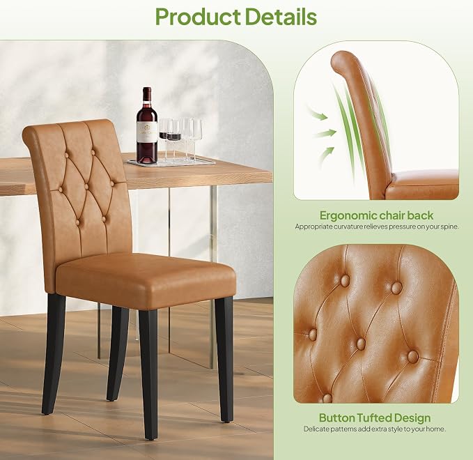 Welzona Upholstered Dining Chairs Set of 4, Button Tufted Parsons Dining Chair - Image 6
