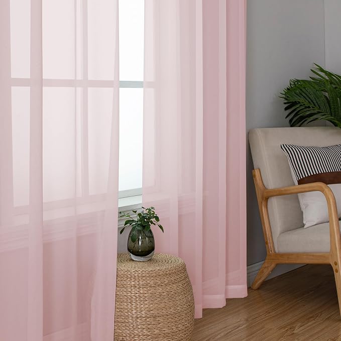 Simplebrand Blush Sheer Curtains 96 Inches Long, Light Filtering Rod Pocket - Image 7
