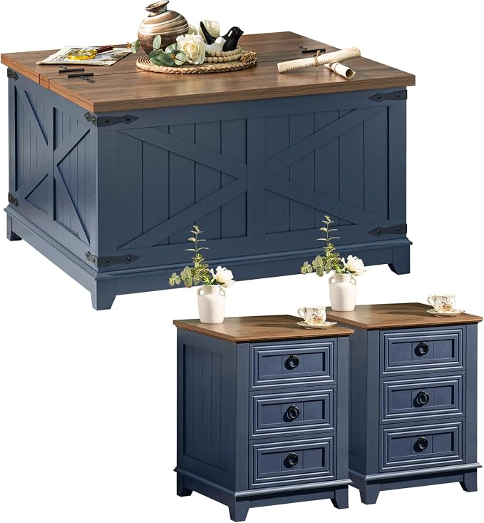 Joaxswe Farmhouse Coffee Table Set of 3, Furniture Set, Coffee Table by Joaxswe