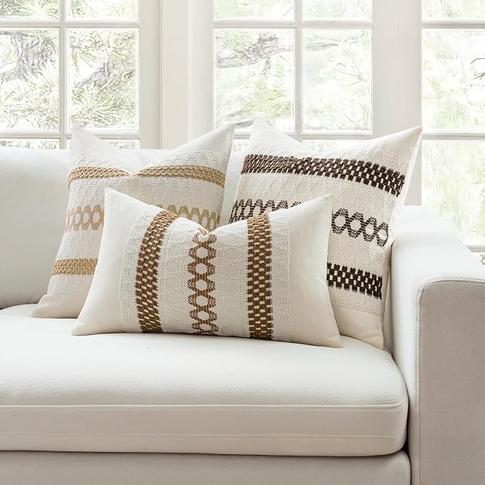 MIULEE Set of 2 Dark Brown Boho Decorative Pillow Covers 20x20 Inch Farmhouse - Image 3