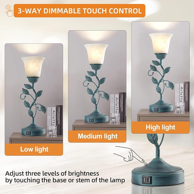 Vintage Touch Table Lamp for Living Room, 3-Way Dimmable Nightstand Lamp - Image 3