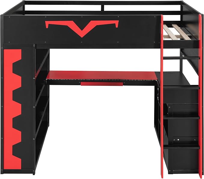 Full Size Gaming Loft Bed with Integrated Desk & RGB LED Lights, Pro-Gamer Bunk - Image 4